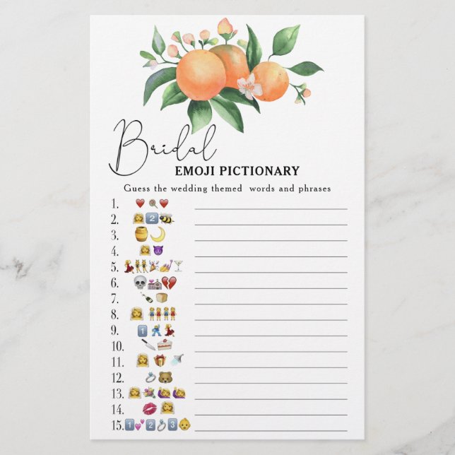 Citrus - bruiloftsshower emoji pictionary spel (Voorkant)