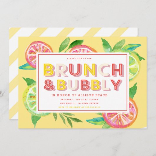 Citrus Brunch en Bubble Shower Invitation Kaart (Voorkant / Achterkant)