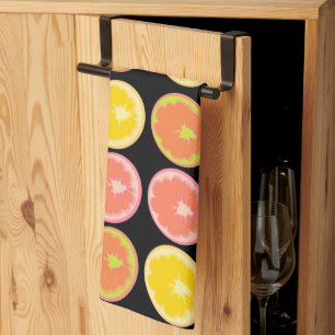 Citrus Candy Citroen Patroon Zwart  Theedoek