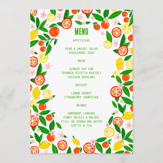 Citrus Celebration CUSTOM Bold Summer LEMON LIMOEN Menu (Voorkant)