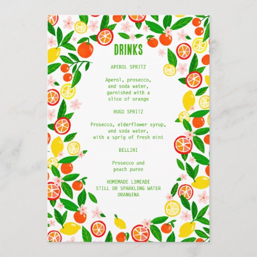 Citrus Celebration CUSTOM DRINKEN Zomerfruit Menu (Voorkant)