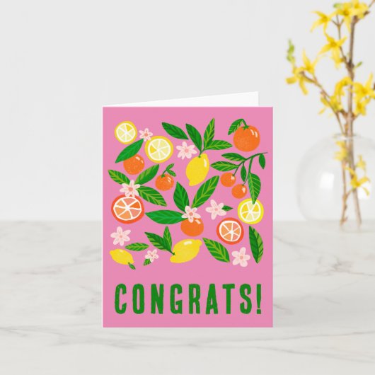 Citrus Celebration Custom Kleurrijke GEFELICITEERD Kaart (Gele Bloem)