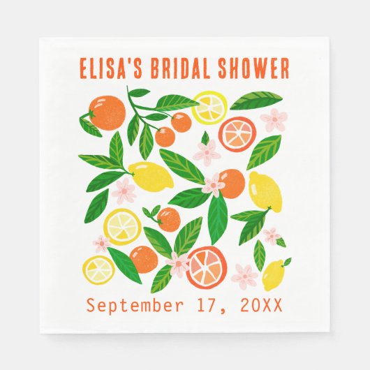 Citrus Celebration Custom Name BRIDAL SHOWER Servet (Voorkant)