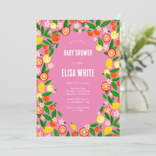 Citrus Celebration CUSTOM QR Code BABY SHOWER Kaart (Staand voorkant)