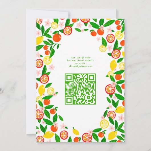 Citrus Celebration CUSTOM QR Code BABY SHOWER Kaart (Achterkant)