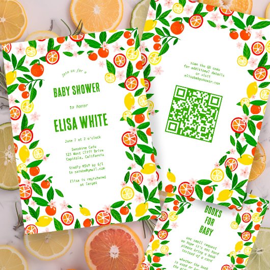 Citrus Celebration CUSTOM QR Code BABY SHOWER Kaart
