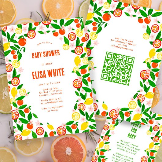 Citrus Celebration CUSTOM QR Code BABY SHOWER Kaart