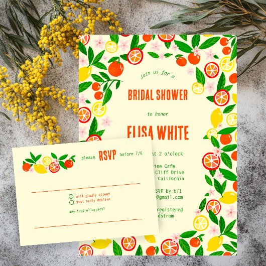 Citrus Celebration CUSTOM Summer BRIDAL SHOWER RSVP Kaartje