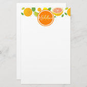 Citrus Characters Leaf Pattern Name Initiaal Briefpapier (Voorkant / Achterkant)
