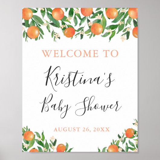 Citrus Charcoal Little Cutie Baby shower Welcome Poster (Voorkant)
