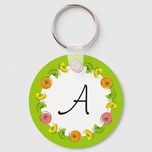 Citrus Circle Green Monogram dubbelzijdig Sleutelhanger (Voorkant)