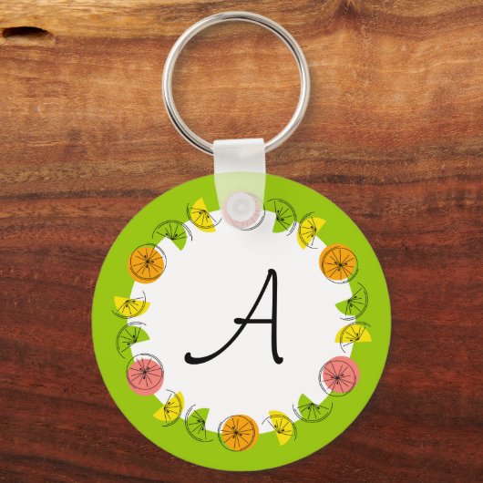 Citrus Circle Green Monogram dubbelzijdig Sleutelhanger (Voorkant)