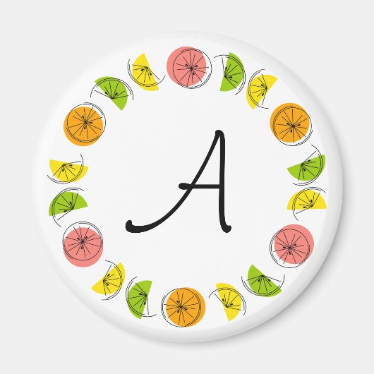 Citrus Circle Monogram magnet rond (Voorkant)