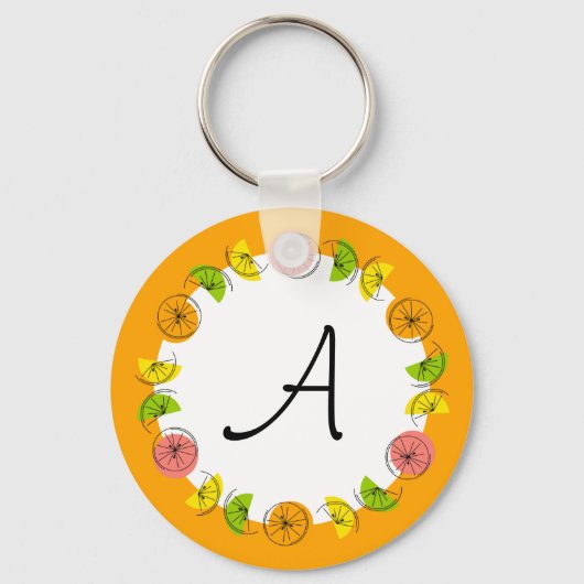 Citrus Circle Oranje Monogram dubbelzijdig Sleutelhanger (Voorkant)