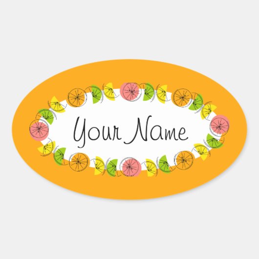 Citrus Circle Oranje naam sticker rond (Voorkant)