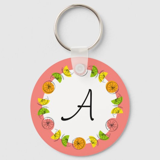 Citrus Circle Roze Monogram dubbelzijdig Sleutelhanger (Voorkant)