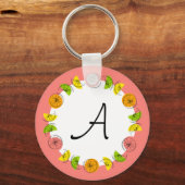 Citrus Circle Roze Monogram dubbelzijdig Sleutelhanger (Voorkant)