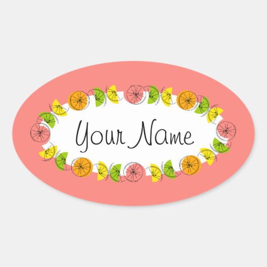 Citrus Circle Roze Naam sticker rond (Voorkant)
