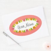 Citrus Circle Roze Naam sticker rond (Envelop)