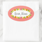 Citrus Circle Roze Naam sticker rond (Tas)