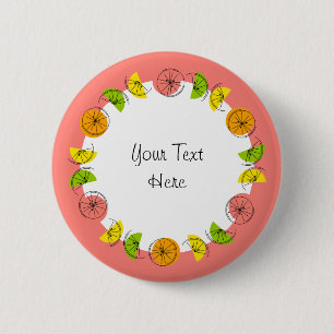 Citrus Circle Roze Tekst knop rond Ronde Button 5,7 Cm