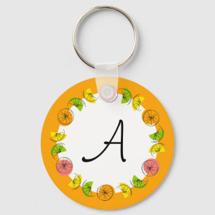 Citrus Circle Sinaasappel Monogram dubbelzijdig Sleutelhanger