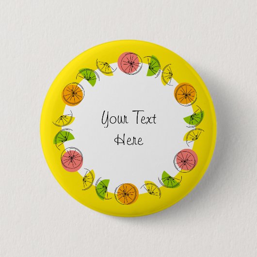 Citrus Cirkel Gele Tekst knop rond Ronde Button 5,7 Cm (Voorkant)