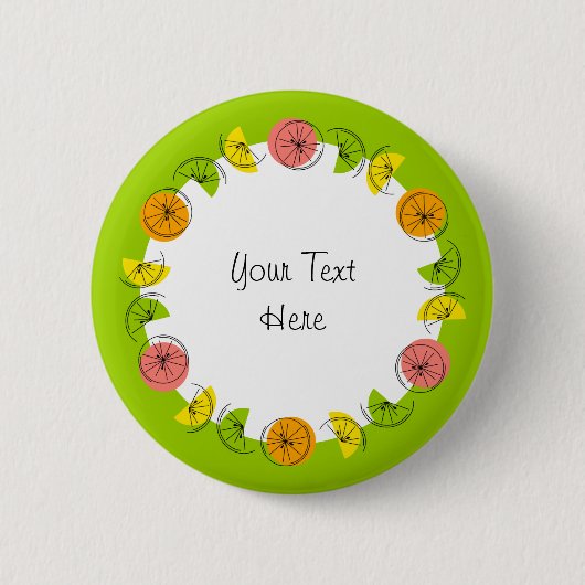 Citrus Cirkel Groene Tekst knop rond Ronde Button 5,7 Cm (Voorkant)