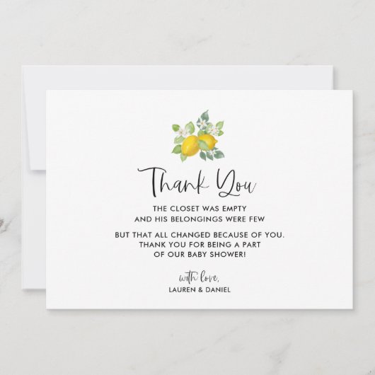 Citrus Citroen Baby Shower Bedankkaarten Bedankkaart (Voorkant)