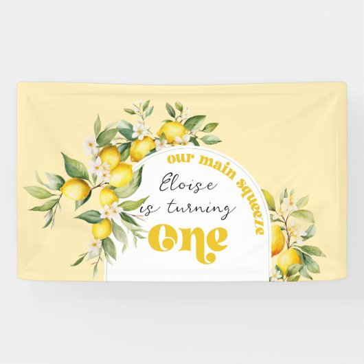 Citrus citroen belangrijkste squeeze 1e verjaardag spandoek (Horizontaal)