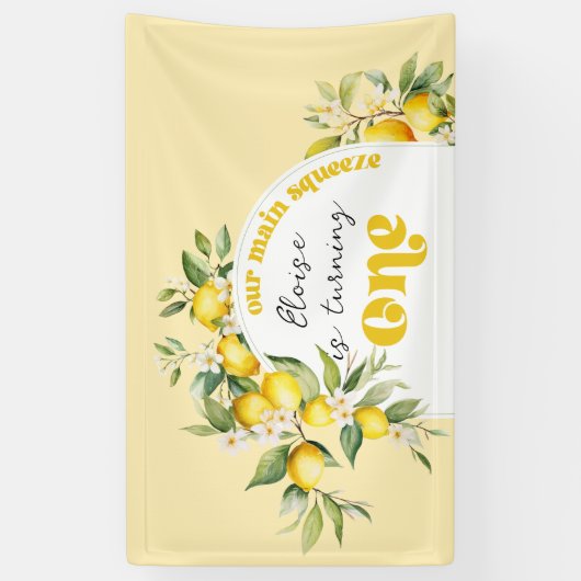 Citrus citroen belangrijkste squeeze 1e verjaardag spandoek (Verticaal)