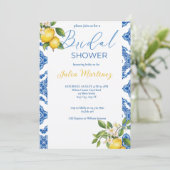 Citrus citroen blauw Tegel bruids doucheuitnodigin Kaart (Staand voorkant)