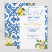 Citrus citroen blauw Tegel bruids doucheuitnodigin Kaart (Voorkant / Achterkant)
