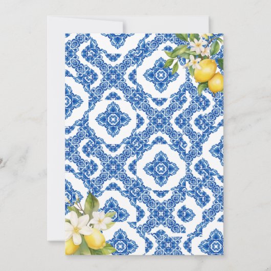 Citrus citroen blauw Tegel bruids doucheuitnodigin Kaart (Achterkant)
