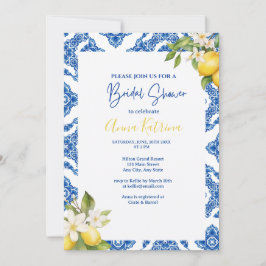 Citrus citroen blauw Tegel bruids doucheuitnodigin Kaart