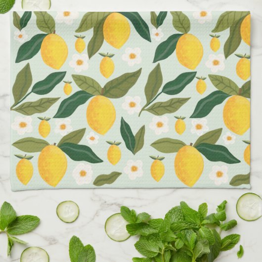 Citrus citroen bloemen groen theedoek (Gevouwen)
