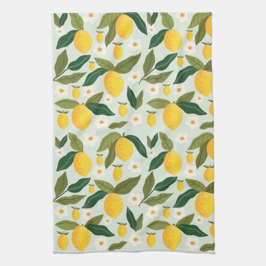 Citrus citroen bloemen groen theedoek (Verticaal)