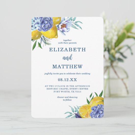 Citrus citroen bloemenbruiloft kaart (Staand voorkant)
