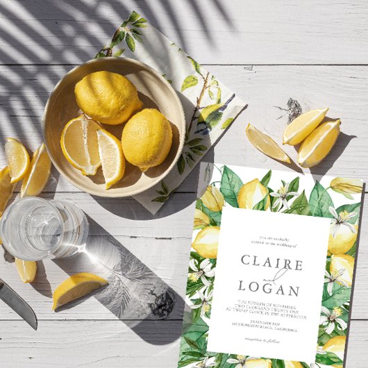 Citrus citroen bloemenbruiloft Waterverf Kaart