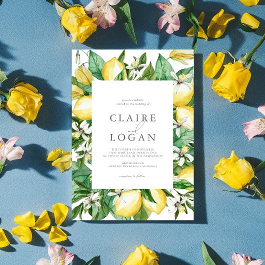 Citrus citroen bloemenbruiloft Waterverf Kaart