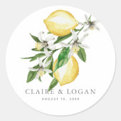 Citrus citroen bloemenbruiloft Waterverf Ronde Sticker (Voorkant)