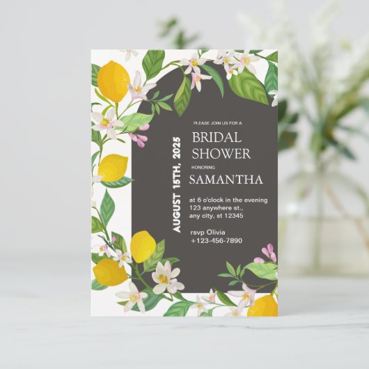 Citrus citroen bruids douche uitnodiging (Staand voorkant)