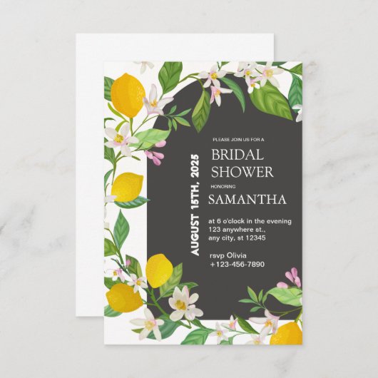 Citrus citroen bruids douche uitnodiging (Voorkant / Achterkant)