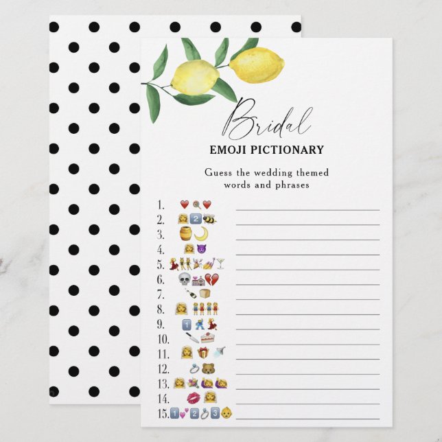 Citrus citroen - bruiloft emoji pictionary spel (Voorkant / Achterkant)