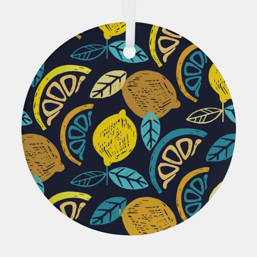 Citrus citroen doodle patroon achtergrond glas ornament (Achterkant)