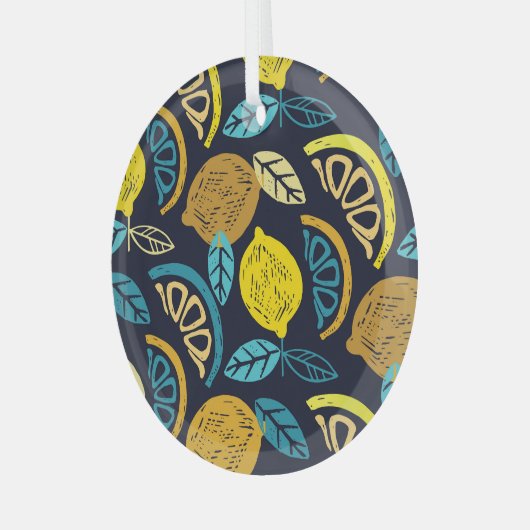 Citrus citroen doodle patroon achtergrond glas ornament (Voorkant links)