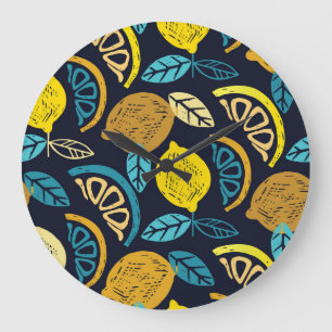 Citrus citroen doodle patroon achtergrond grote klok