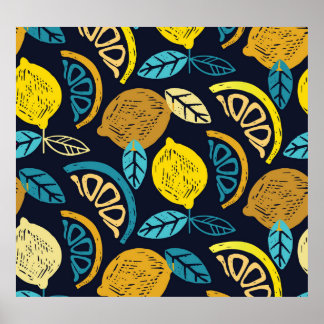 Citrus citroen doodle patroon achtergrond poster