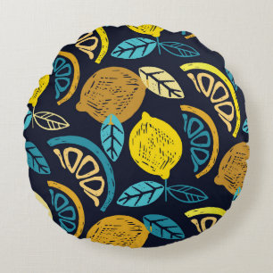 Citrus citroen doodle patroon achtergrond rond kussen