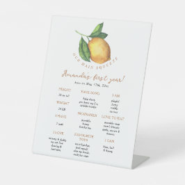 Citrus citroen eerste verjaardag mijlpaal verjaard reclamebord met voetstuk